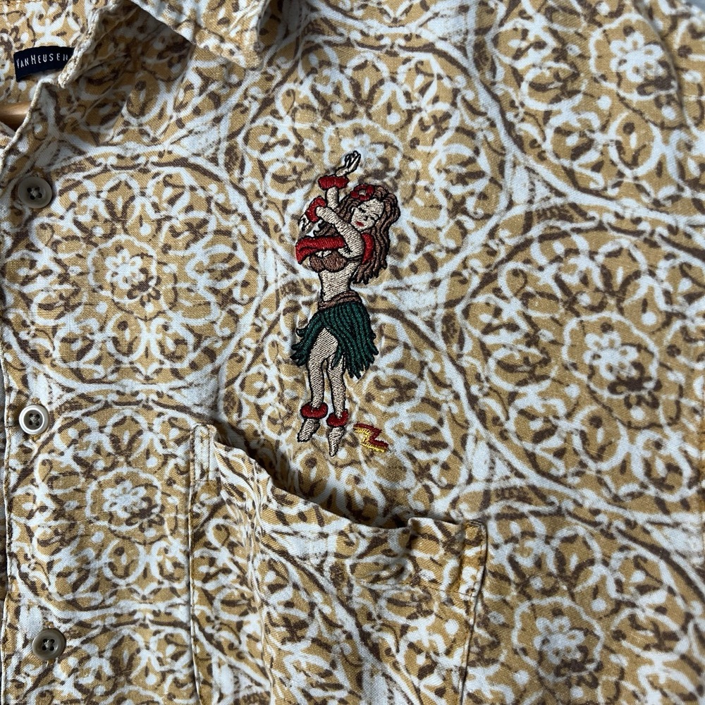 Retro Van Heusen‎ Embroidered Hawaiian Shirt Mens Large Short Sleeve Resortwear